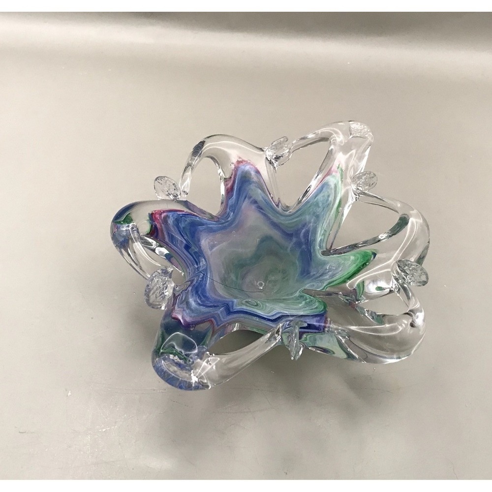 Murano‎ Style Blown Glass Candy Or Trinket Dish 6.5"